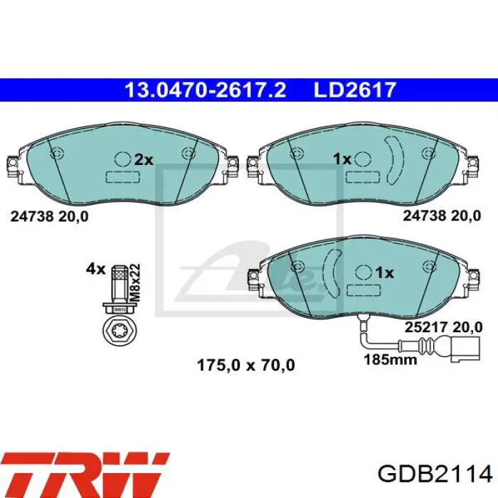 Do koszyka GDB2114 TRW Klocki hamulcowe przednie tarczowe