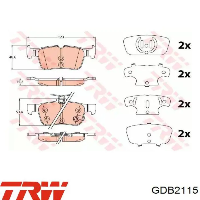 GDB2115 TRW Okładziny (klocki) do hamulców tarczowych tylne
