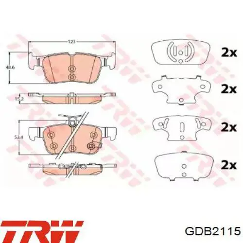 Do koszyka GDB2115 TRW Okładziny (klocki) do hamulców tarczowych tylne