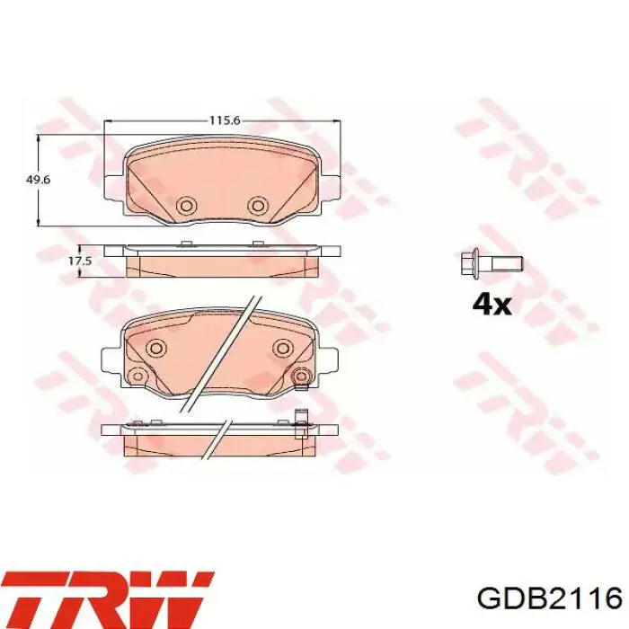 GDB2116 TRW Okładziny (klocki) do hamulców tarczowych tylne