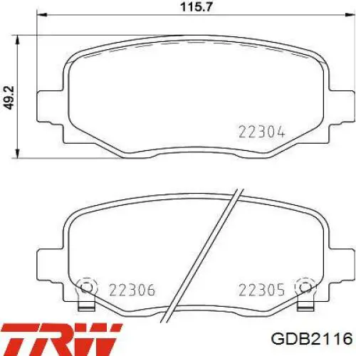 Okładziny (klocki) do hamulców tarczowych tylne TRW GDB2116 cena, od 26,92 USD