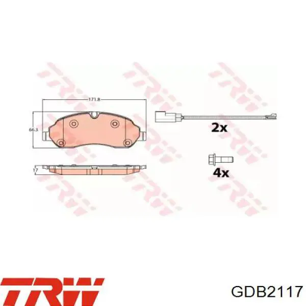 Klocki hamulcowe przednie tarczowe TRW GDB2117 cena, od 41,24 USD