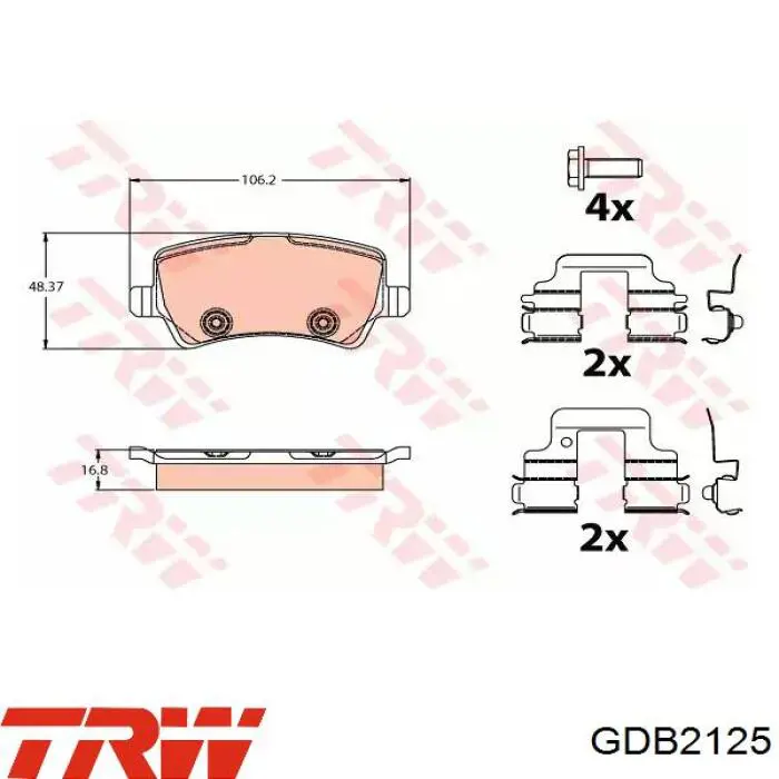 GDB2125 TRW Okładziny (klocki) do hamulców tarczowych tylne