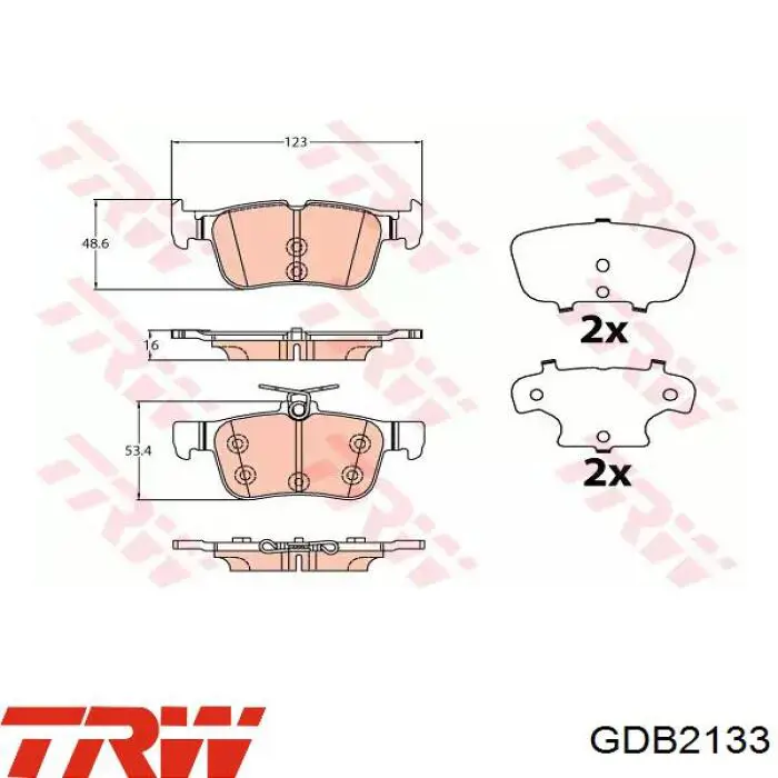 GDB2133 TRW Okładziny (klocki) do hamulców tarczowych tylne