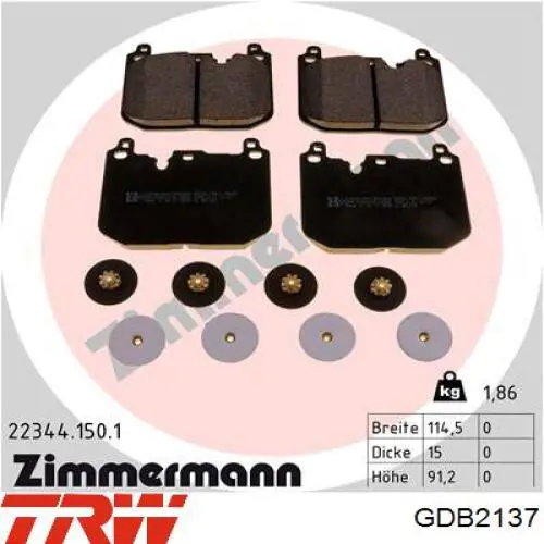 Klocki hamulcowe przednie tarczowe TRW GDB2137 cena, od 55,83 USD