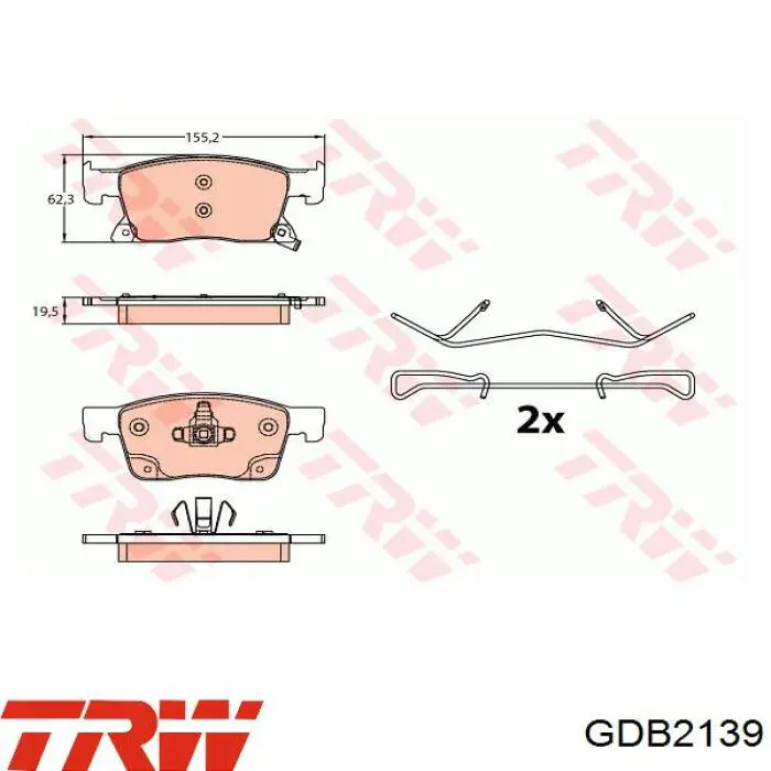 Klocki hamulcowe przednie tarczowe TRW GDB2139 cena, od 35,97 USD