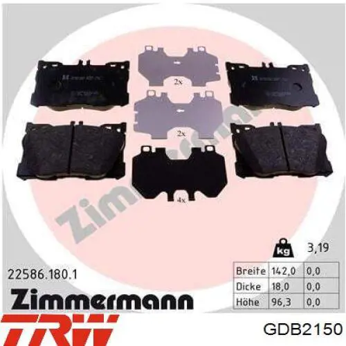 Klocki hamulcowe przednie tarczowe TRW GDB2150 cena, od 50,52 USD