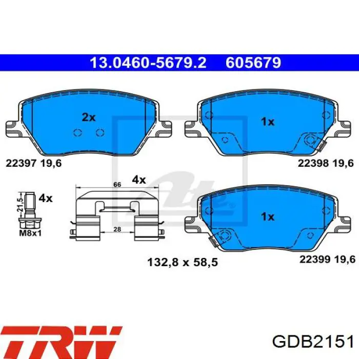 Klocki hamulcowe przednie tarczowe TRW GDB2151 cena, od 29,23 USD