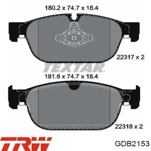 Klocki hamulcowe przednie tarczowe TRW GDB2153 cena, od 49,05 USD