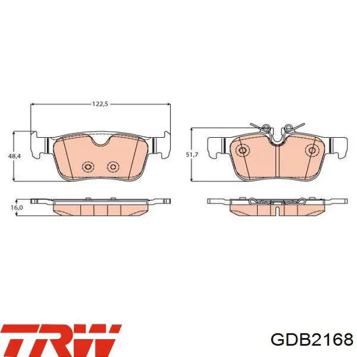 GDB2168 TRW Okładziny (klocki) do hamulców tarczowych tylne
