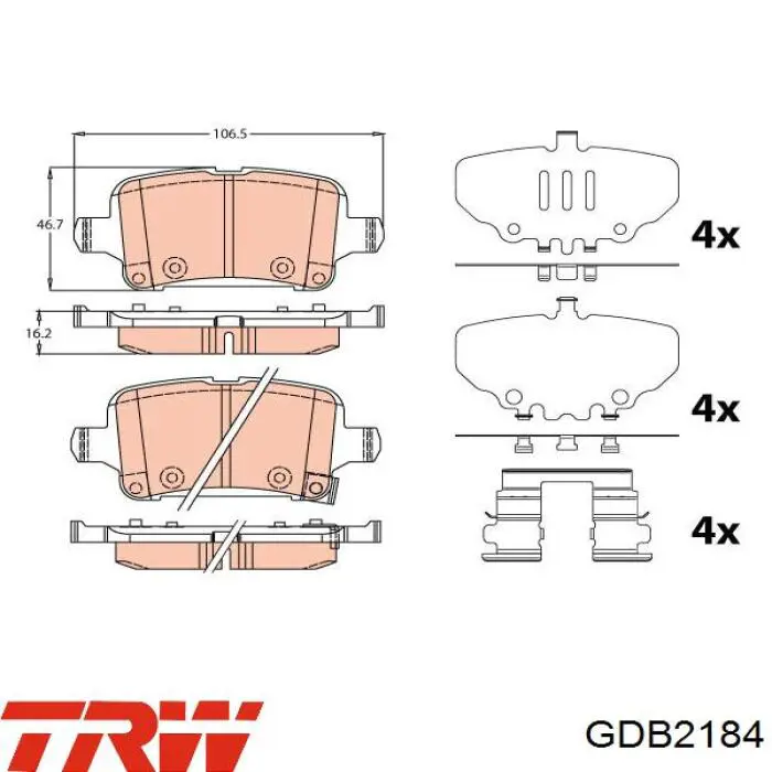GDB2184 TRW Okładziny (klocki) do hamulców tarczowych tylne