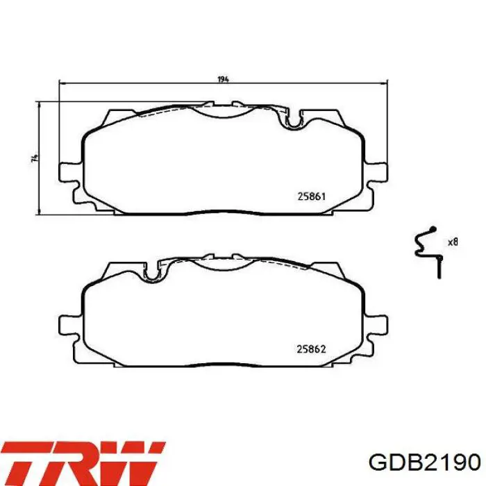 Klocki hamulcowe przednie tarczowe TRW GDB2190 cena, od 45,30 USD