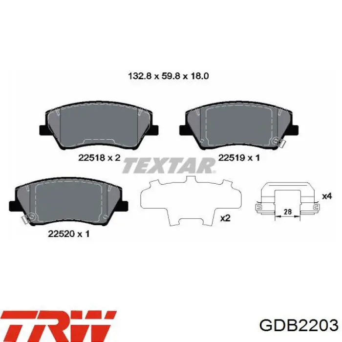 Klocki hamulcowe przednie tarczowe TRW GDB2203 cena, od 27,55 USD