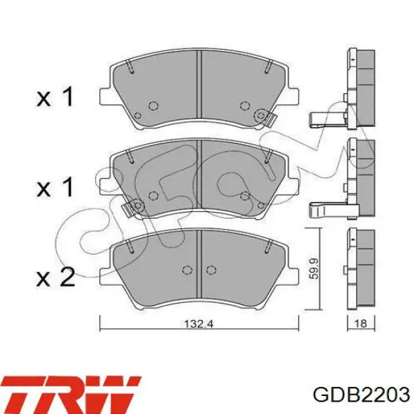 Do koszyka GDB2203 TRW Klocki hamulcowe przednie tarczowe