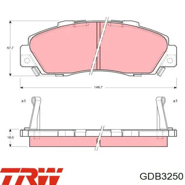 Do koszyka GDB3250 TRW Klocki hamulcowe przednie tarczowe