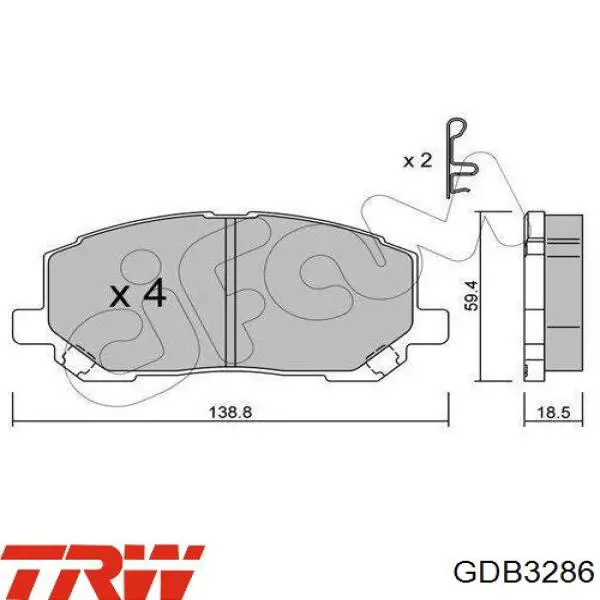 Do koszyka GDB3286 TRW Klocki hamulcowe przednie tarczowe