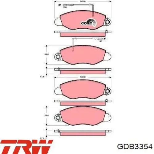 Klocki hamulcowe przednie tarczowe TRW GDB3354 cena, od 47,18 USD
