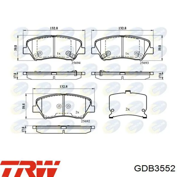 Klocki hamulcowe przednie tarczowe TRW GDB3552 cena, od 27,55 USD