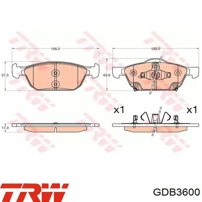 Klocki hamulcowe przednie tarczowe TRW GDB3600 cena, od 45,27 USD