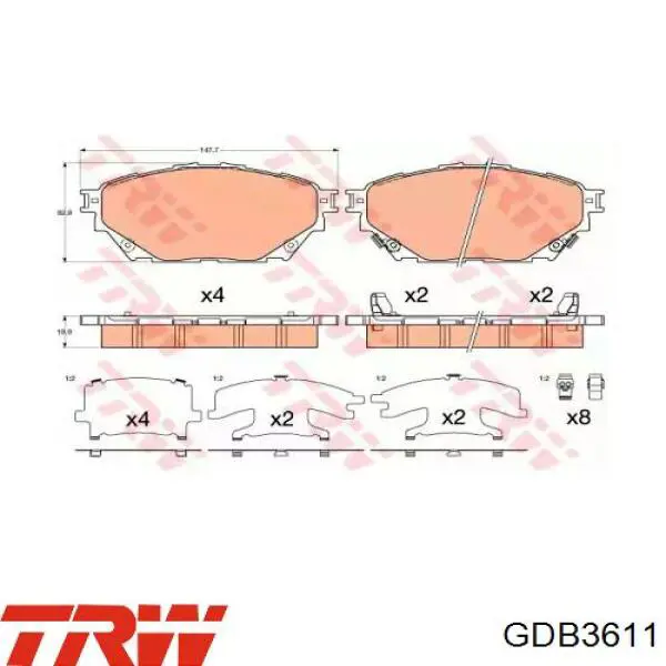 Klocki hamulcowe przednie tarczowe TRW GDB3611 cena, od 100,94 USD