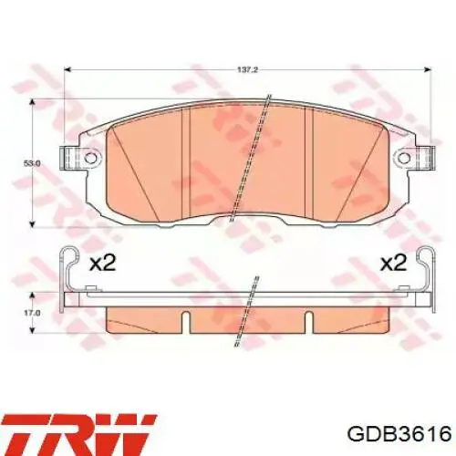 Klocki hamulcowe przednie tarczowe TRW GDB3616 cena, od 29,02 USD