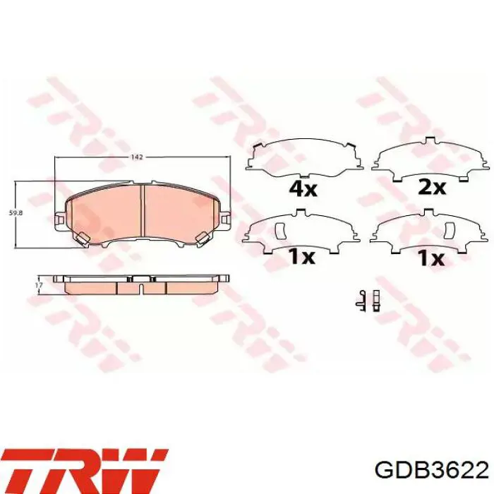 GDB3622 TRW klocki hamulcowe przednie tarczowe