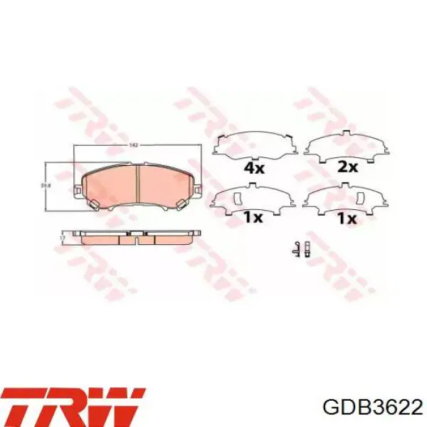 Klocki hamulcowe przednie tarczowe TRW GDB3622 cena, od 28,98 USD