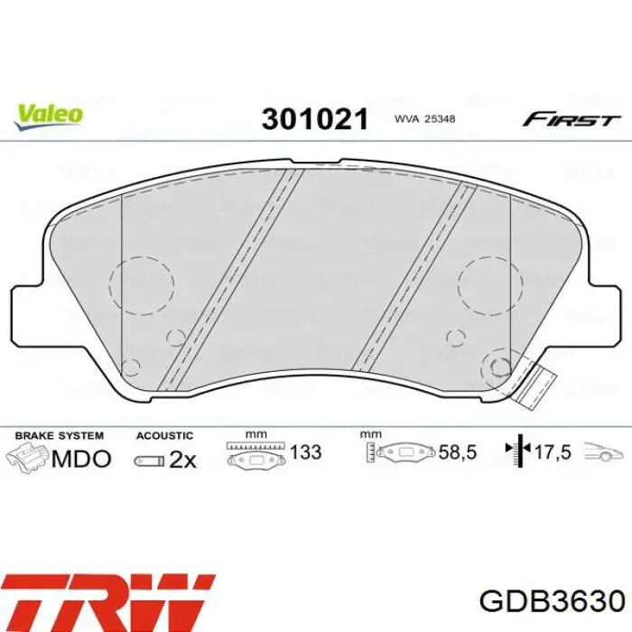 Klocki hamulcowe przednie tarczowe TRW GDB3630 cena, od 16,14 USD