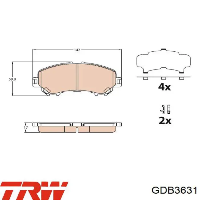 GDB3631 TRW klocki hamulcowe przednie tarczowe