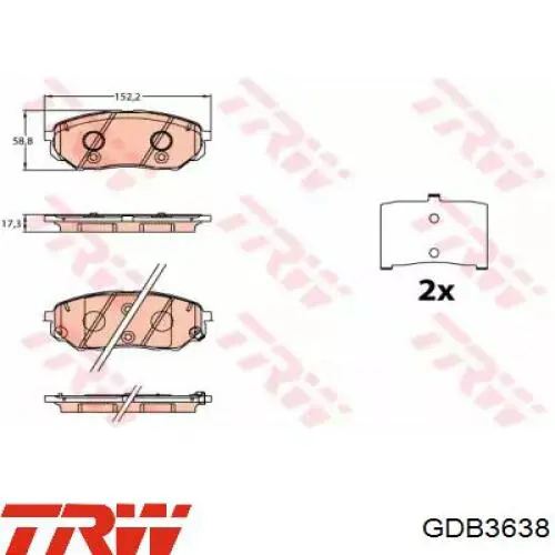 Klocki hamulcowe przednie tarczowe TRW GDB3638 cena, od 37,77 USD