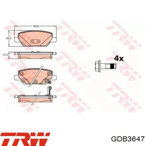 Klocki hamulcowe przednie tarczowe TRW GDB3647 cena, od 27,81 USD