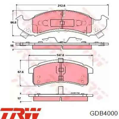 Klocki hamulcowe przednie tarczowe TRW GDB4000 cena, od 47,33 USD