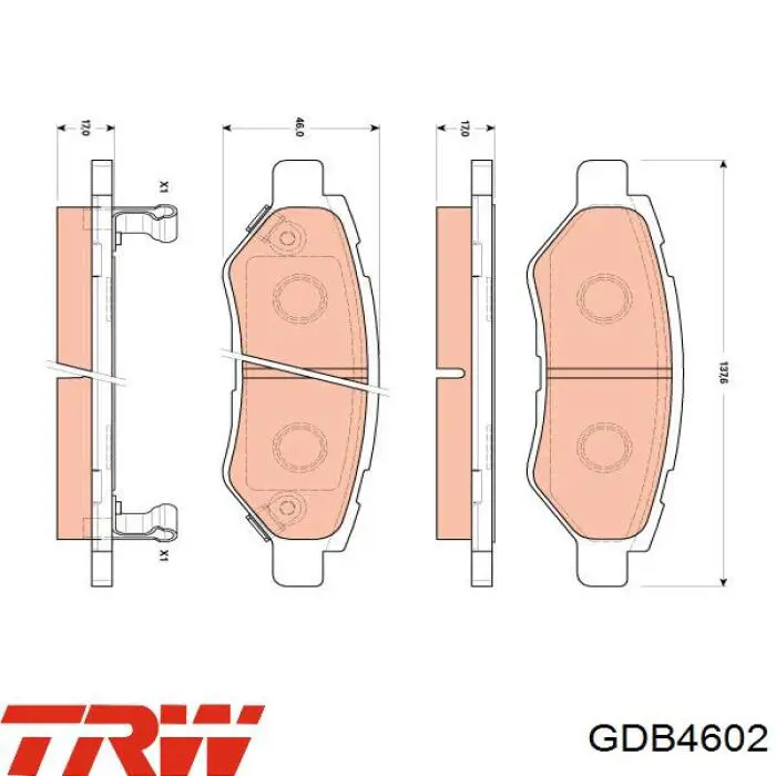 Do koszyka GDB4602 TRW Okładziny (klocki) do hamulców tarczowych tylne