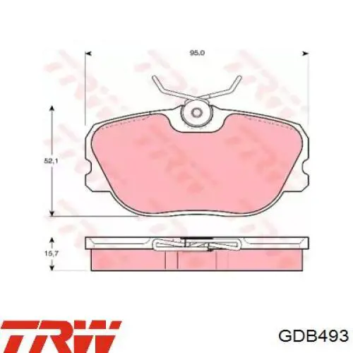 Do koszyka GDB493 TRW Klocki hamulcowe przednie tarczowe