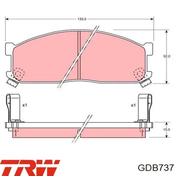 Do koszyka GDB737 TRW Klocki hamulcowe przednie tarczowe