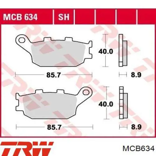 MCB634 TRW Okładziny (klocki) do hamulców tarczowych tylne