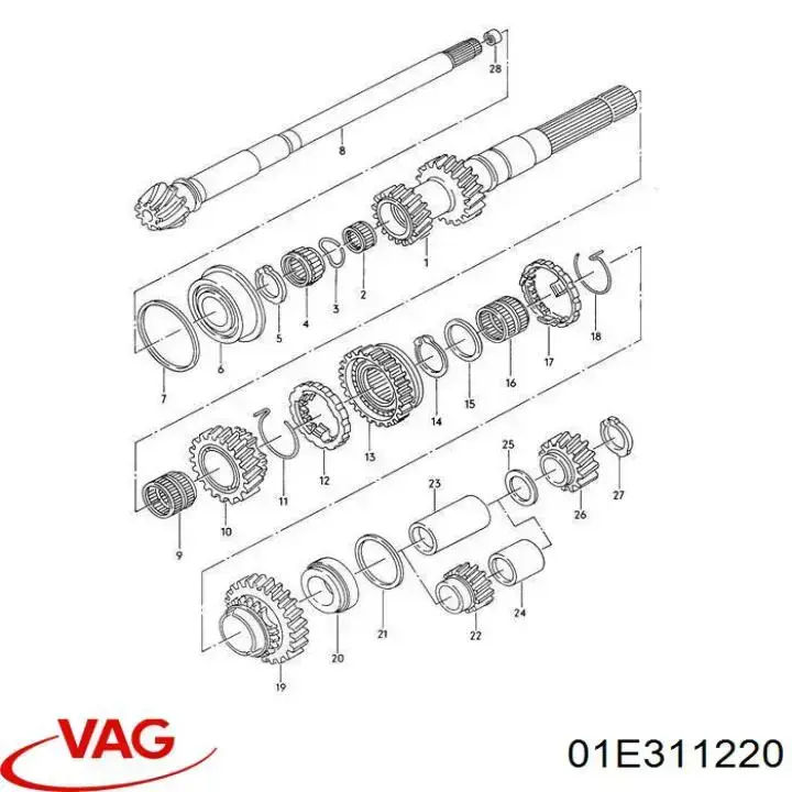 Łożysko wału sprzęgłowego skrzyni biegów VAG 01E311220 cena, od 160,60 USD