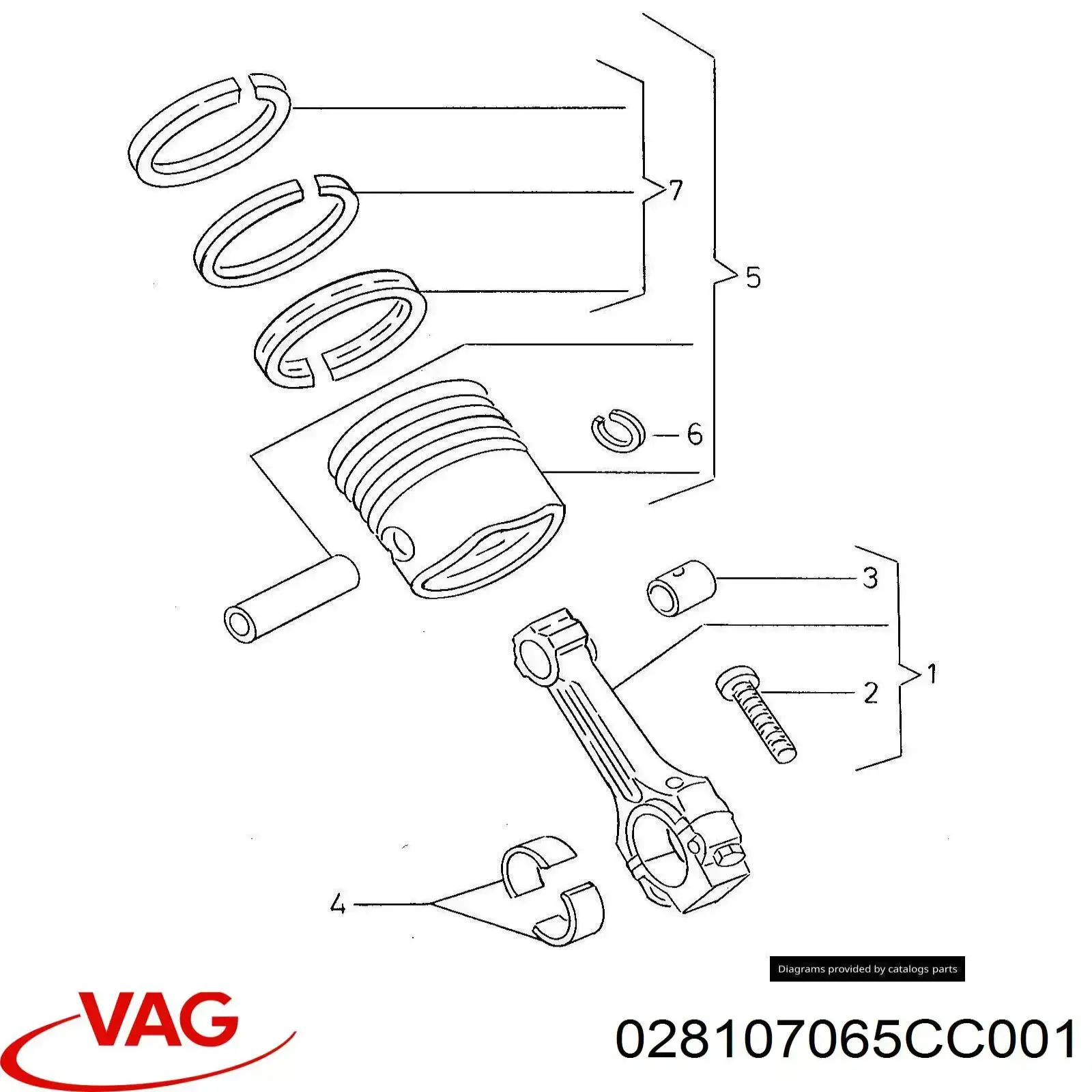 Do koszyka 028107065CC001 VAG Tłok, komplet do jednego cylindru, STD