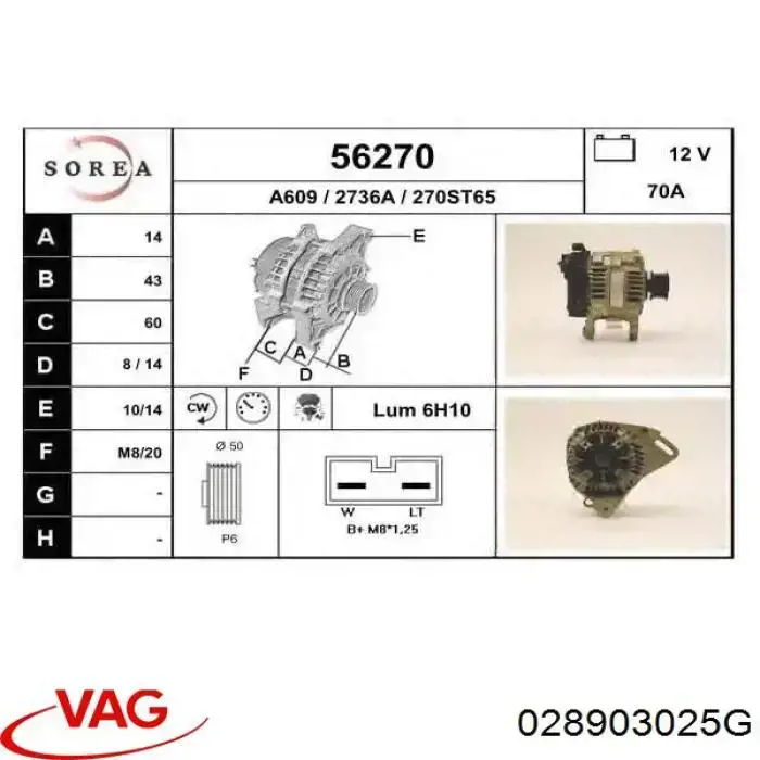 Do koszyka 028903025G VAG Alternator