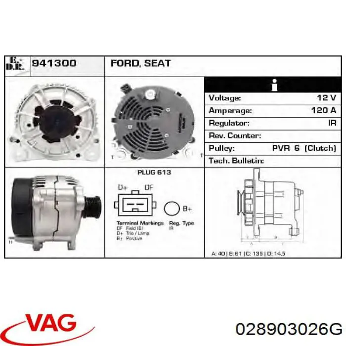 Alternator VAG 028903026G cena, od 118,57 USD