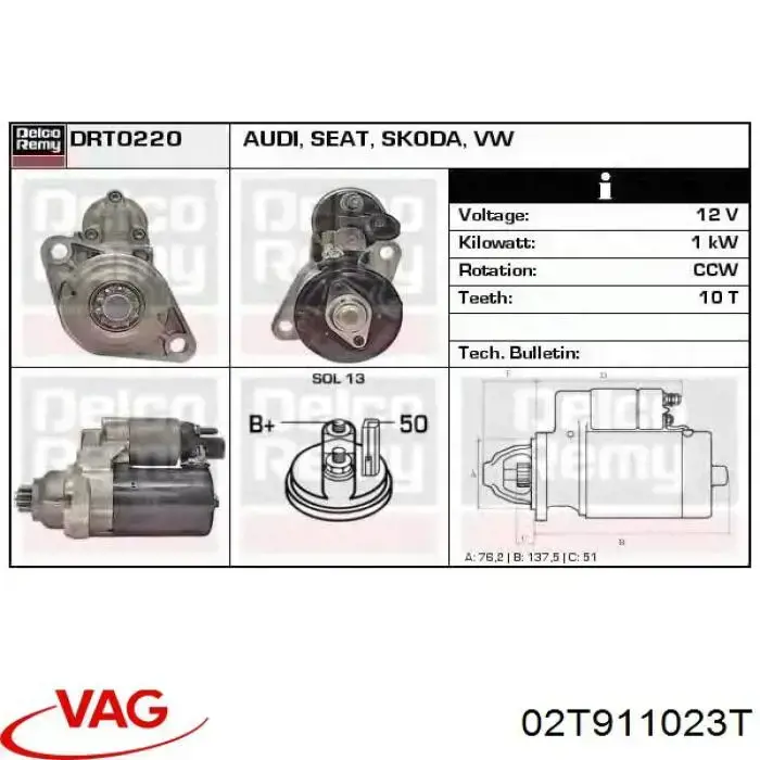 Rozrusznik 02T911023T VAG