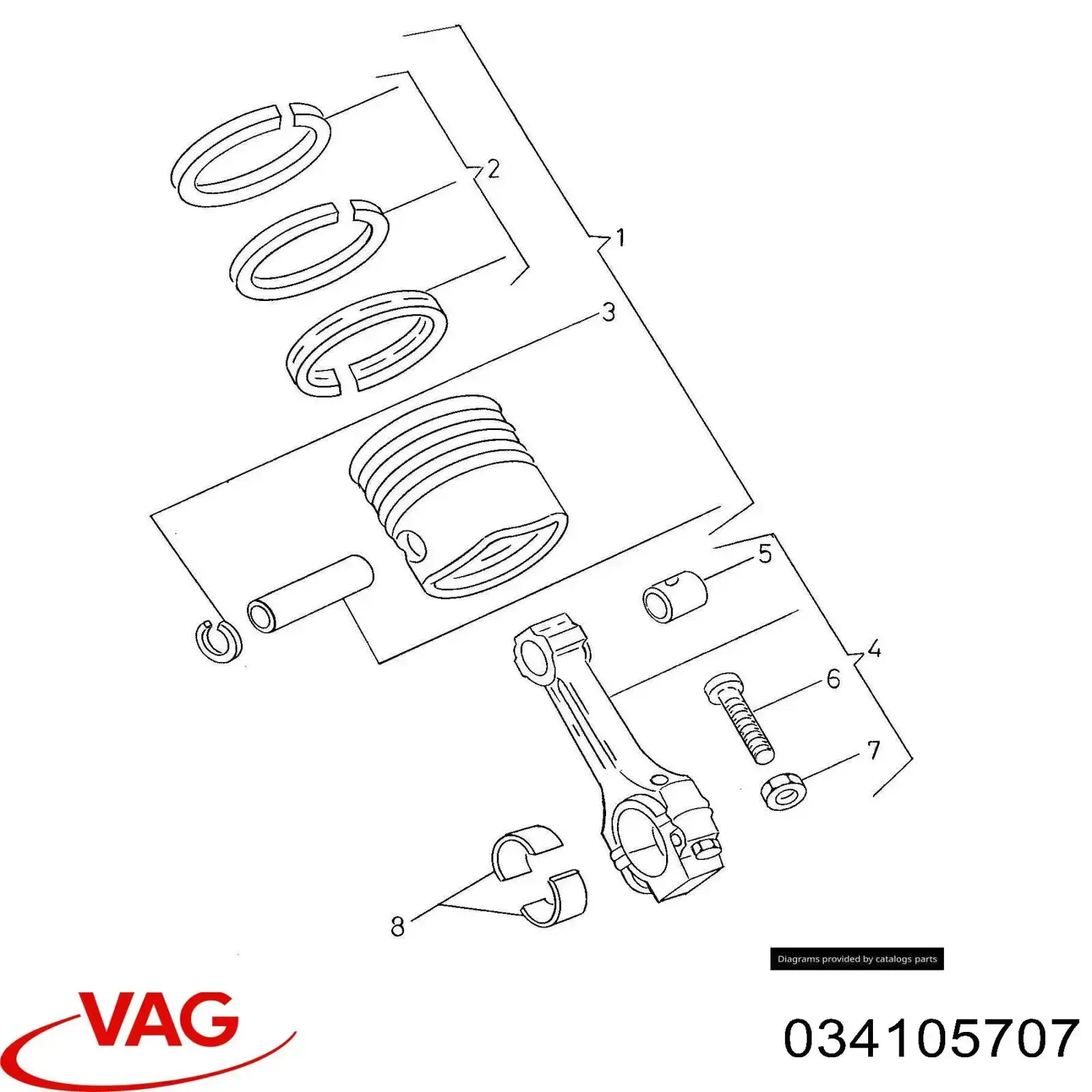 Do koszyka 034105707 VAG Panewki korbowodowe wału korbowego, zestaw, standardowe (STD)