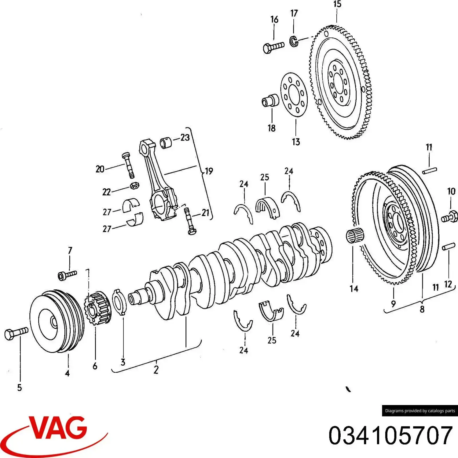 034105707 VAG Panewki korbowodowe wału korbowego, zestaw, standardowe (STD)