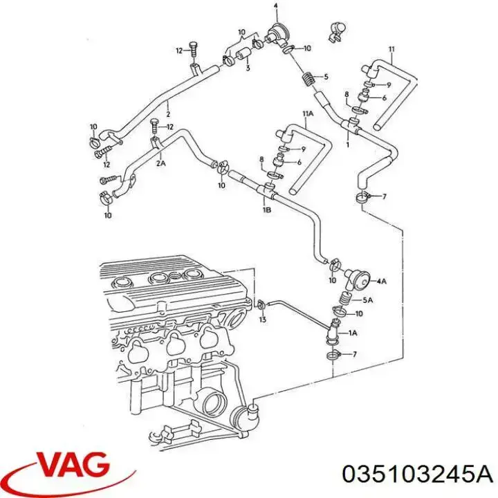 Do koszyka 035103245A VAG Zawór PCV odpowietrzający silnik