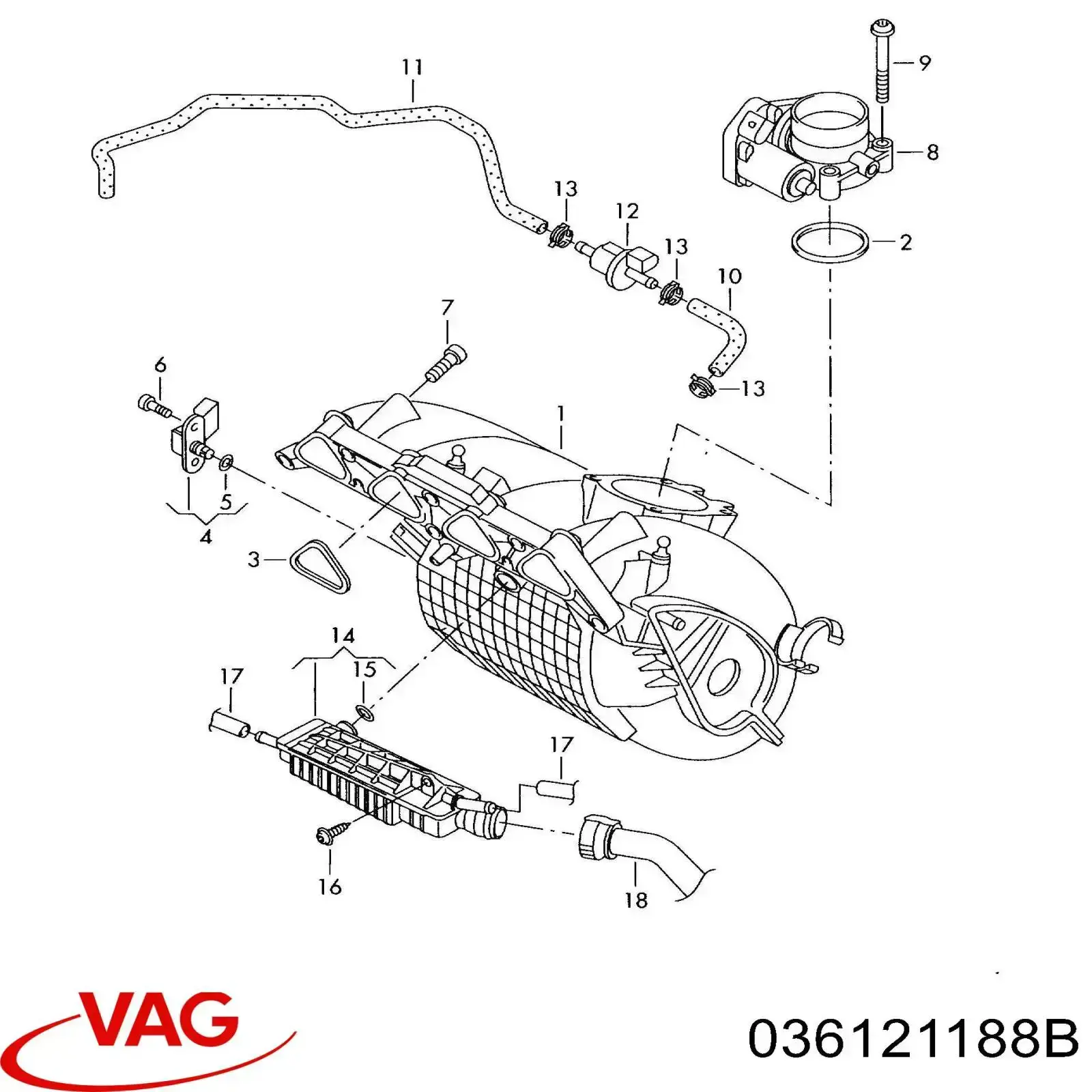 Króciec wentylacji kadłuba (separatora oleju) VAG 036121188B cena, od 14,73 USD