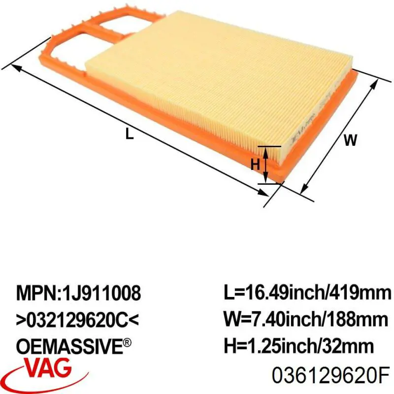Filtr powietrza VAG 036129620F cena, od 10,87 USD