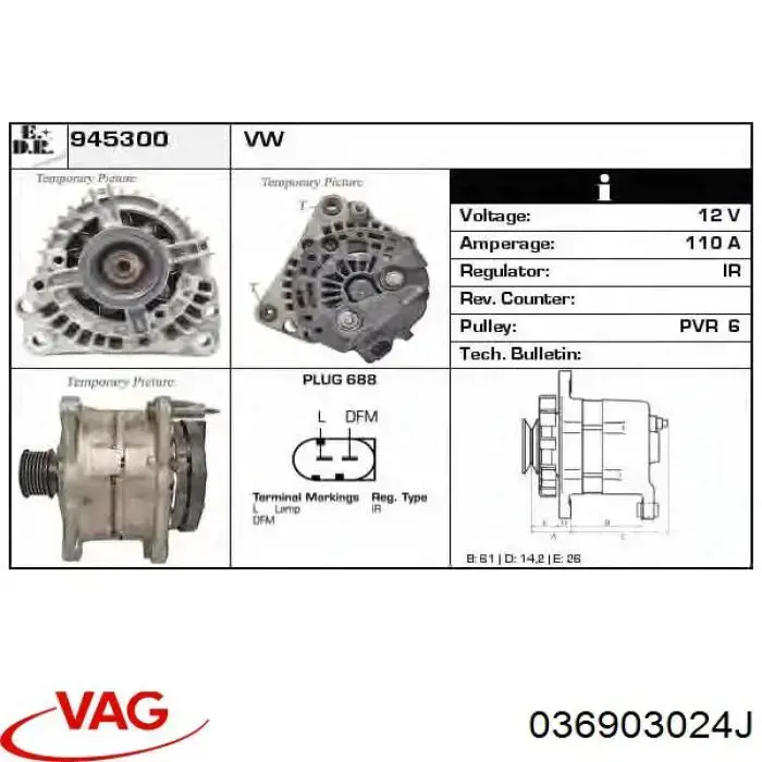 Alternator VAG 036903024J cena, od 119,30 USD