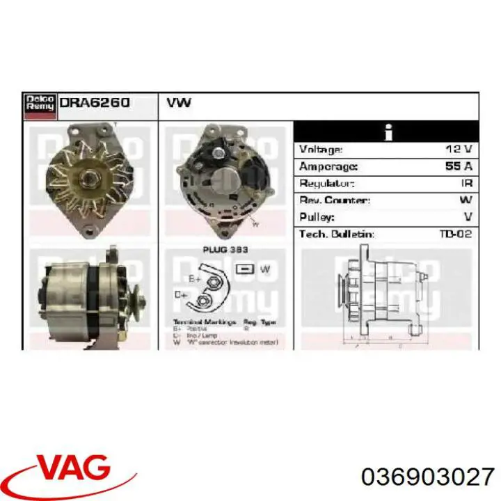Do koszyka 036903027 VAG Alternator