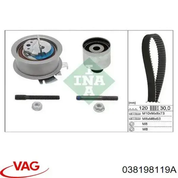 Pasek rozrządu, zestaw VAG 038198119A cena, od 135,65 USD