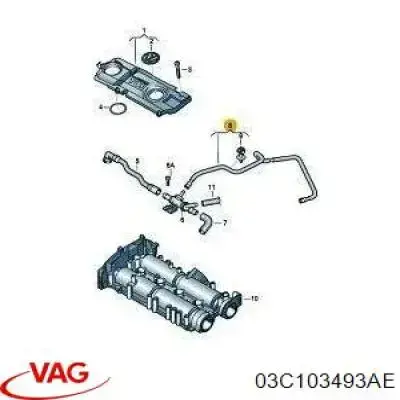 03C103493AE VAG Króciec wentylacji kadłuba (separatora oleju)